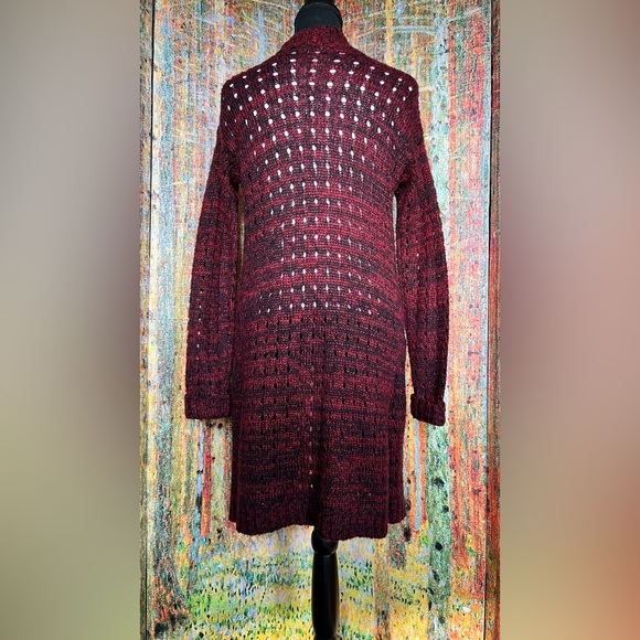 EXCELLENT CONDITION- Burgundy w/Black Knit Duster Cardigan- Size S - Picture 2 of 4